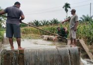 Babinsa dan Warga Bersatu Atasi Sumbatan Irigasi, Demi Kelancaran Air ke Sawah di Huta Bayu Raja.