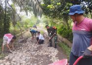 Kompak dan Peduli, Babinsa Bersama Warga Dolok Mainu Bergotong Royong Perbaiki Jalan.