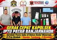 Gerebek Pesta Sabu di Bekas Kedai Wonorejo, Polsek Bandar Huluan Amankan Enam Pria: Satu Tersangka, Empat Diberikan Rehabilitasi.