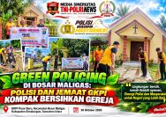 Polsek Bosar Maligas Gelar Green Policing, Polisi dan Jemaat GKPI Kerja Bakti Bersihkan Lingkungan Gereja.
